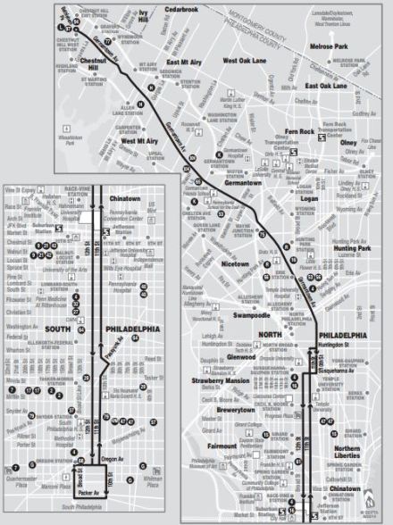 Route 23 map from SEPTA's schedule packet--so long it needed to be split into two images!